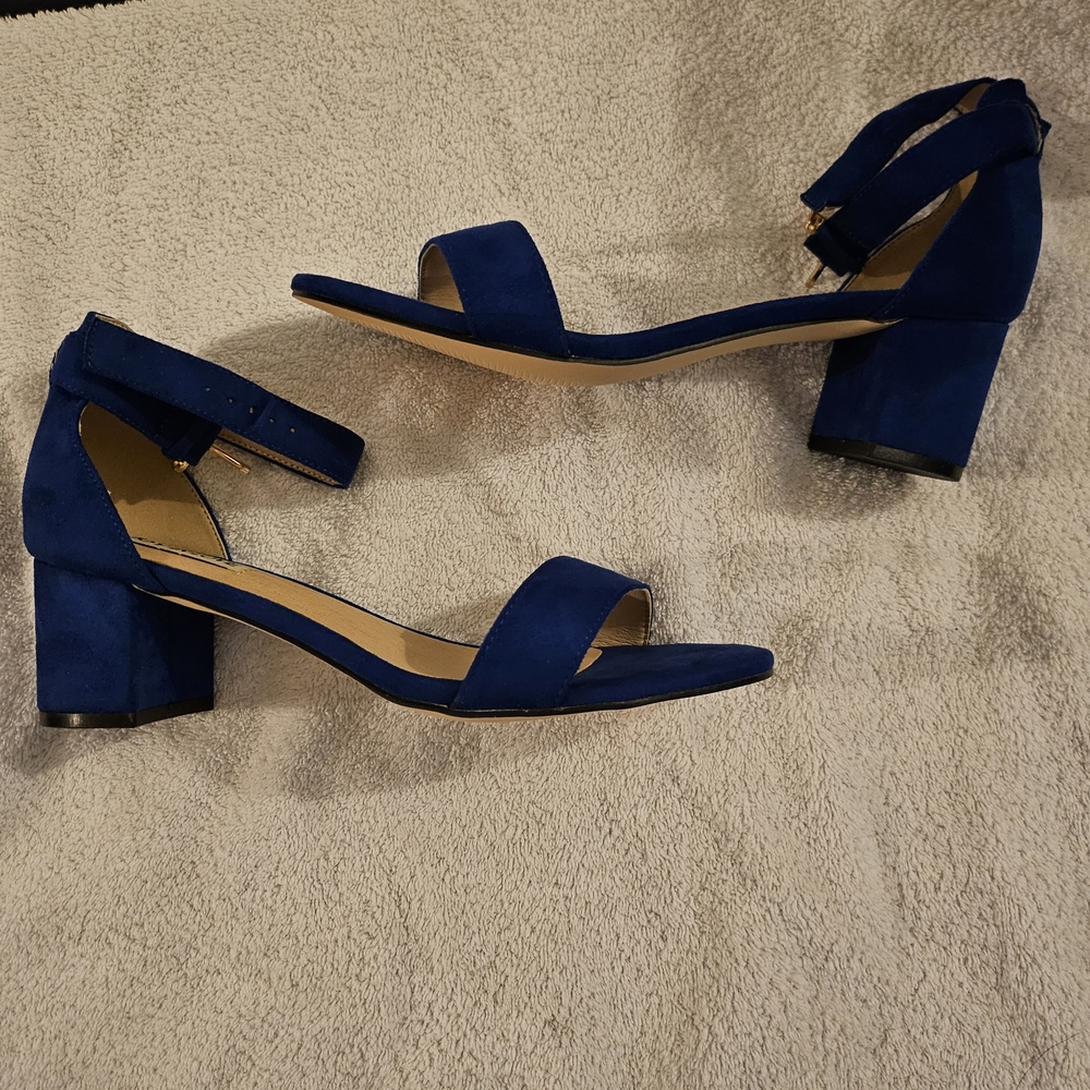 Suede Ankle-Strap Block Heel Sandals - Blue